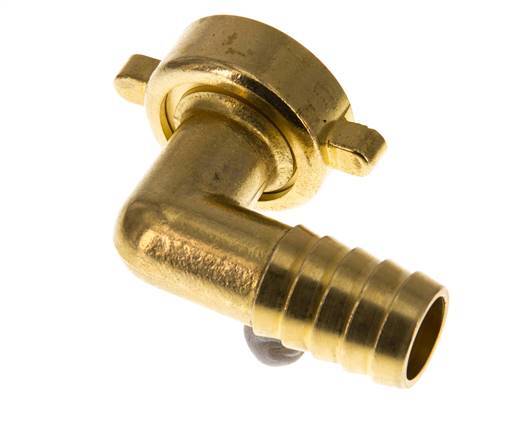 G 1'' x 19mm Brass 90 deg Elbow Hose barb with NBR Seal and Wing Nut 16 Bar