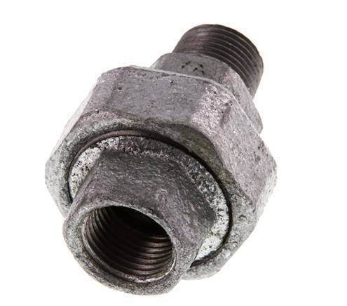 Rp 1/2'' x R 1/2'' F/M Zinc plated Cast iron Double Nipple 3-pieces with Conically sealing 25 Bar