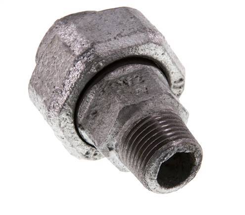 Rp 1/2'' x R 1/2'' F/M Zinc plated Cast iron Double Nipple 3-pieces with Conically sealing 25 Bar