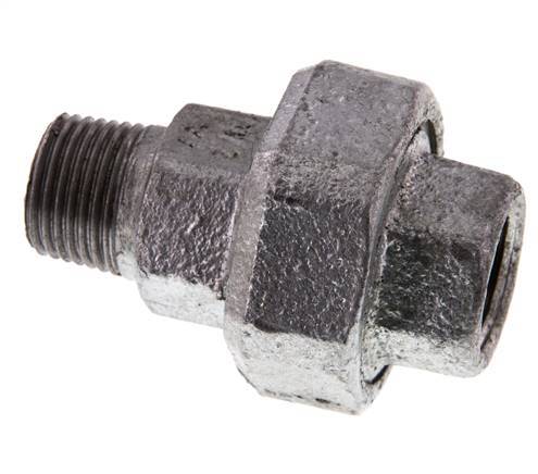 Rp 1/2'' x R 1/2'' F/M Zinc plated Cast iron Double Nipple 3-pieces with Conically sealing 25 Bar