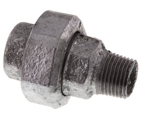 Rp 1/2'' x R 1/2'' F/M Zinc plated Cast iron Double Nipple 3-pieces with Flat sealing 25 Bar