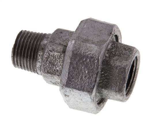 Rp 1/2'' x R 1/2'' F/M Zinc plated Cast iron Double Nipple 3-pieces with Flat sealing 25 Bar