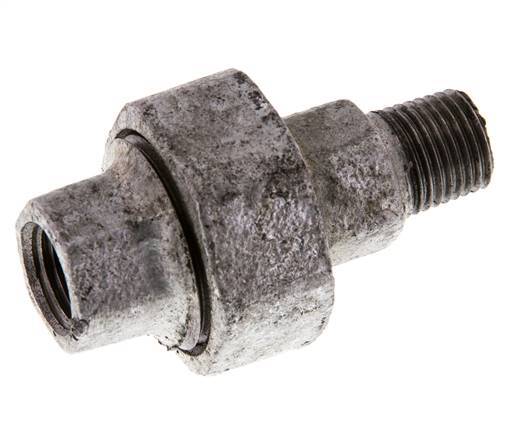 Rp 1/4'' x R 1/4'' F/M Zinc plated Cast iron Double Nipple 3-pieces with Conically sealing 25 Bar