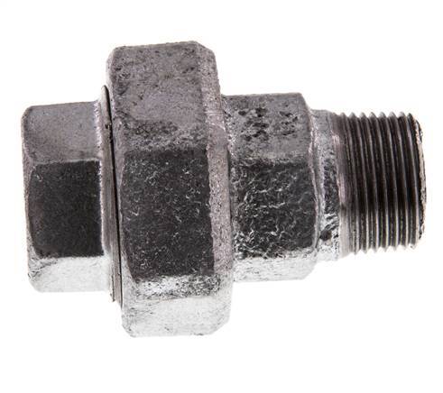 Rp 3/4'' x R 3/4'' F/M Zinc plated Cast iron Double Nipple 3-pieces with Conically sealing 25 Bar