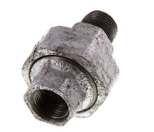 Rp 3/8'' x R 3/8'' F/M Zinc plated Cast iron Double Nipple 3-pieces with Conically sealing 25 Bar