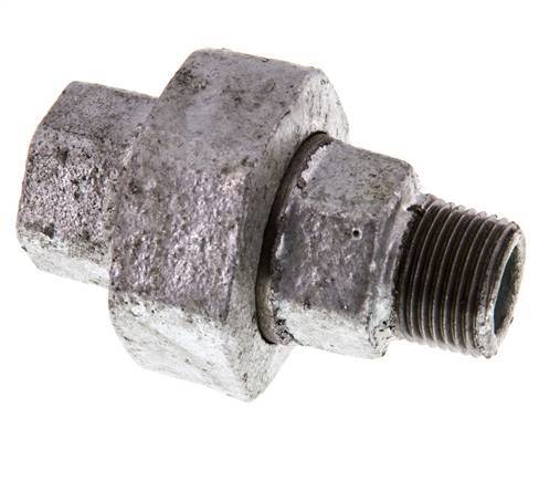 Rp 3/8'' x R 3/8'' F/M Zinc plated Cast iron Double Nipple 3-pieces with Conically sealing 25 Bar