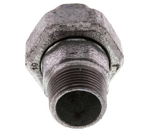 Rp 1'' x R 1'' F/M Zinc plated Cast iron Double Nipple 3-pieces with Conically sealing 25 Bar