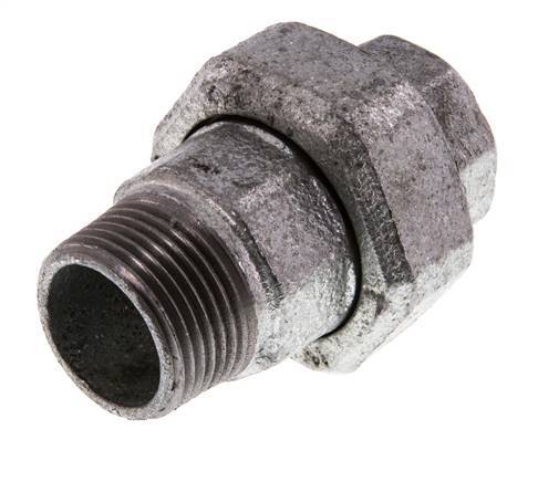 Rp 1'' x R 1'' F/M Zinc plated Cast iron Double Nipple 3-pieces with Conically sealing 25 Bar