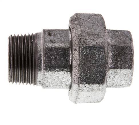 Rp 1'' x R 1'' F/M Zinc plated Cast iron Double Nipple 3-pieces with Conically sealing 25 Bar