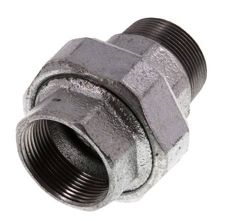 Rp 1 1/2'' x R 1 1/2'' F/M Zinc plated Cast iron Double Nipple 3-pieces with Flat sealing 25 Bar