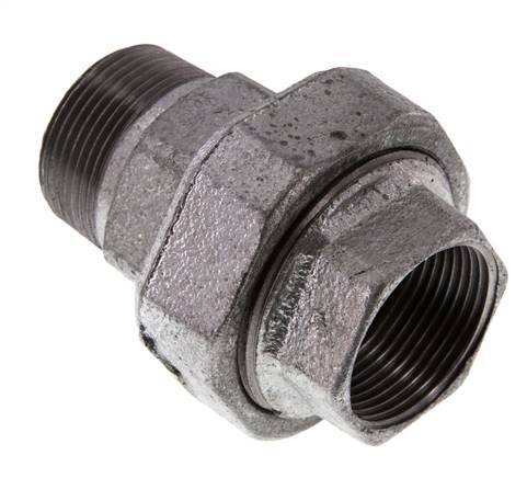 Rp 1 1/4'' x R 1 1/4'' F/M Zinc plated Cast iron Double Nipple 3-pieces with Conically sealing 25 Bar