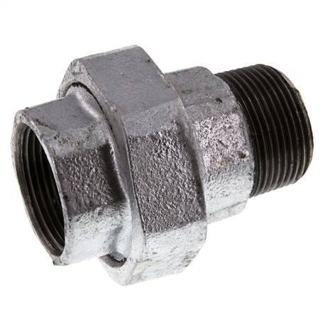 Rp 1 1/4'' x R 1 1/4'' F/M Zinc plated Cast iron Double Nipple 3-pieces with Flat sealing 25 Bar