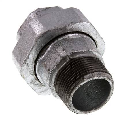 Rp 1 1/4'' x R 1 1/4'' F/M Zinc plated Cast iron Double Nipple 3-pieces with Flat sealing 25 Bar