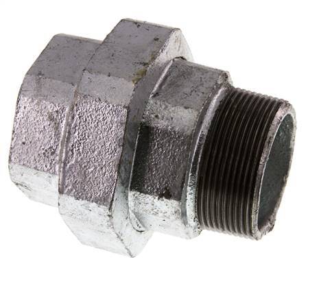 Rp 2'' x R 2'' F/M Zinc plated Cast iron Double Nipple 3-pieces with Flat sealing 25 Bar