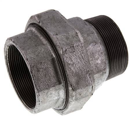 Rp 2 1/2'' x R 2 1/2'' F/M Zinc plated Cast iron Double Nipple 3-pieces with Conically sealing 25 Bar