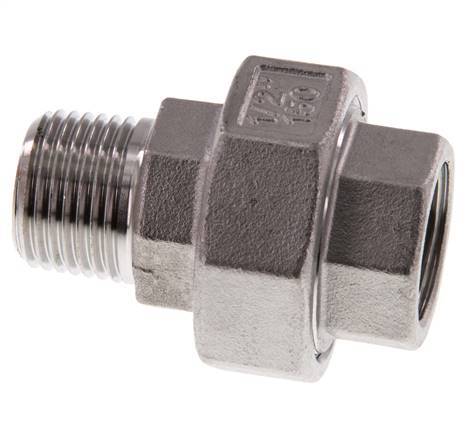 Rp 1/2'' x R 1/2'' F/M Stainless steel Double Nipple 3-pieces with Conically sealing 16 Bar