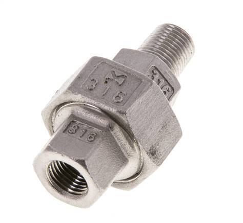 1/8'' NPT x 1/8'' NPT F/M Stainless steel Double Nipple 3-pieces with Conically sealing 16 Bar