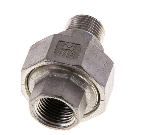3/8'' NPT x 3/8'' NPT F/M Stainless steel Double Nipple 3-pieces with Conically sealing 16 Bar
