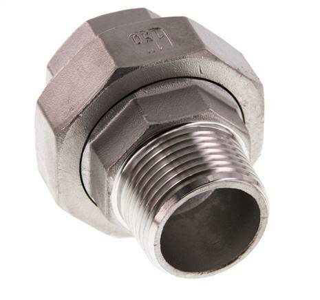 1'' NPT x 1'' NPT F/M Stainless steel Double Nipple 3-pieces with Conically sealing 16 Bar