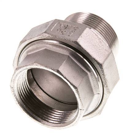 1 1/2'' NPT x 1 1/2'' NPT F/M Stainless steel Double Nipple 3-pieces with Conically sealing 16 Bar