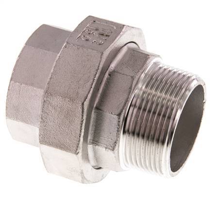 1 1/2'' NPT x 1 1/2'' NPT F/M Stainless steel Double Nipple 3-pieces with Conically sealing 16 Bar