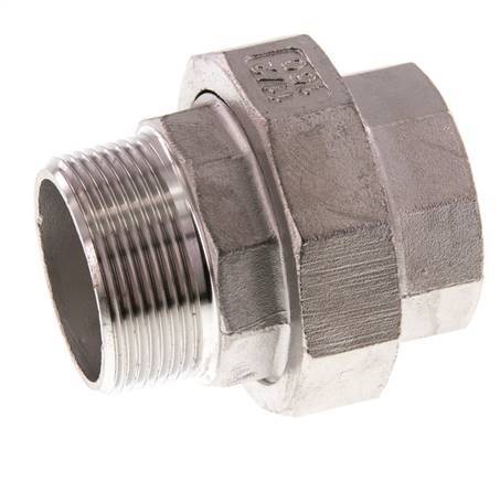 1 1/2'' NPT x 1 1/2'' NPT F/M Stainless steel Double Nipple 3-pieces with Conically sealing 16 Bar