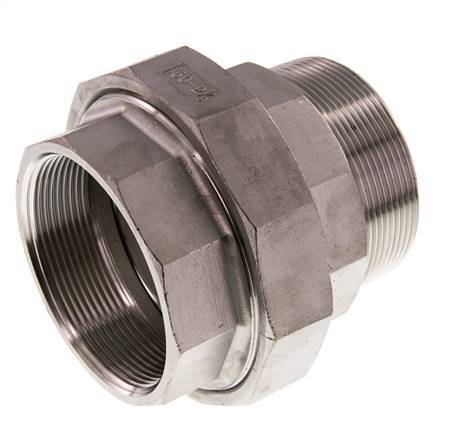 Rp 2 1/2'' x R 2 1/2'' F/M Stainless steel Double Nipple 3-pieces with Conically sealing 16 Bar