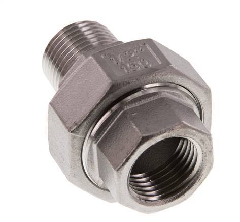 Rp 1/2'' x R 1/2'' F/M Stainless steel Double Nipple 3-pieces with Flat sealing 16 Bar