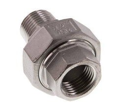 Rp 1/2'' x R 1/2'' F/M Stainless steel Double Nipple 3-pieces with Flat sealing 16 Bar