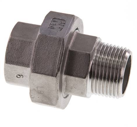 Rp 3/4'' x R 3/4'' F/M Stainless steel Double Nipple 3-pieces with Flat sealing 16 Bar