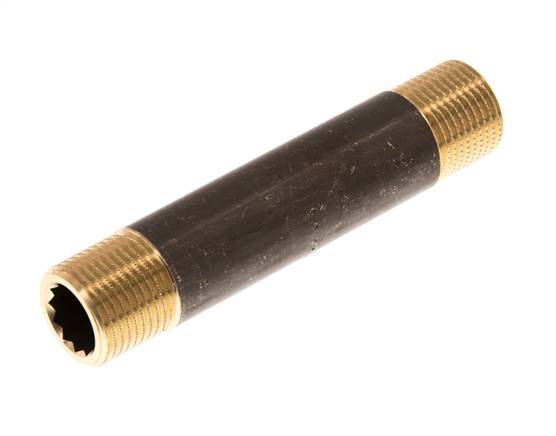 G 3/8'' Brass Double Pipe Nipple 16 Bar DIN 2982 - 80mm