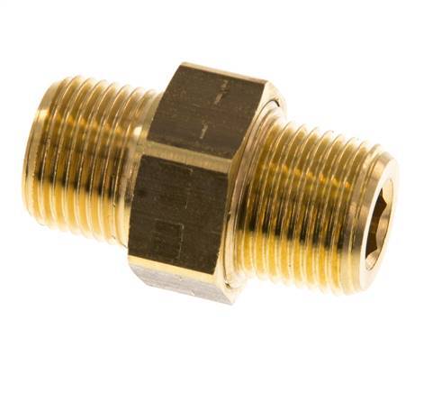 R 3/8'' Brass Double Nipple 3-pieces with Conically sealing 16 Bar [2 Pieces]