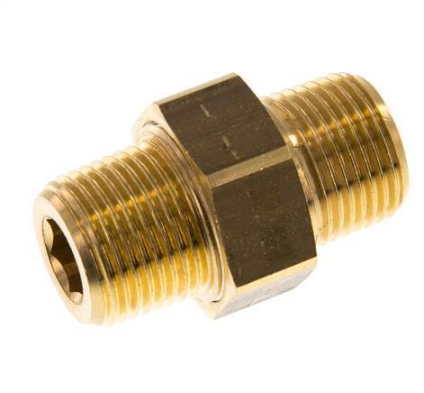 R 3/8'' Brass Double Nipple 3-pieces with Conically sealing 16 Bar [2 Pieces]