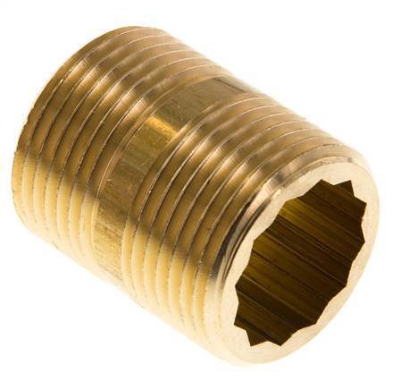 G 1'' Brass Double Pipe Nipple 16 Bar DIN 2982 - 40mm