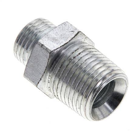 UN 11/16''-16 x 1/2'' NPT Zinc plated Steel Double Nipple ORFS 630 Bar - Hydraulic