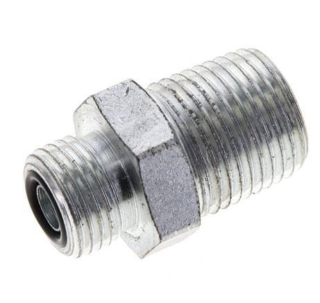 UN 11/16''-16 x 1/2'' NPT Zinc plated Steel Double Nipple ORFS 630 Bar - Hydraulic