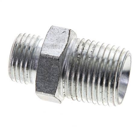 UN 11/16''-16 x 1/2'' NPT Zinc plated Steel Double Nipple ORFS 630 Bar - Hydraulic