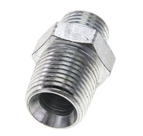UN 11/16''-16 x 1/2'' NPT Zinc plated Steel Double Nipple ORFS 630 Bar - Hydraulic