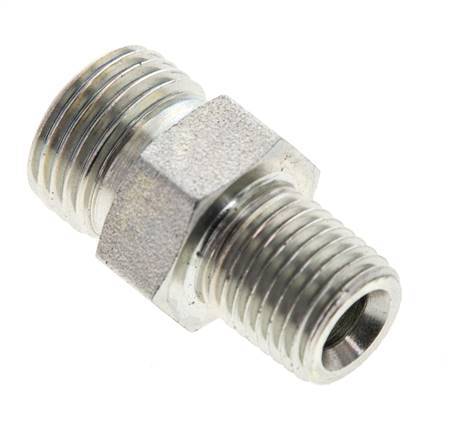 UN 11/16''-16 x 1/4'' NPT Zinc plated Steel Double Nipple ORFS 630 Bar - Hydraulic