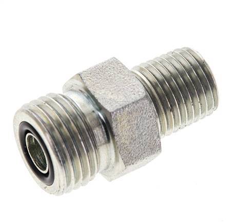 UN 11/16''-16 x 1/4'' NPT Zinc plated Steel Double Nipple ORFS 630 Bar - Hydraulic