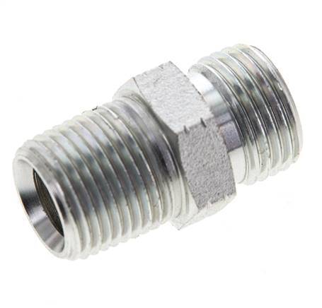 UN 11/16''-16 x 3/8'' NPT Zinc plated Steel Double Nipple ORFS 630 Bar - Hydraulic