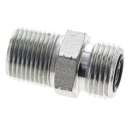 UN 11/16''-16 x 3/8'' NPT Zinc plated Steel Double Nipple ORFS 630 Bar - Hydraulic