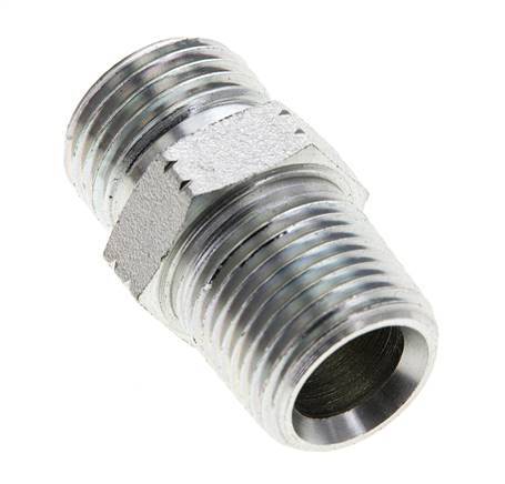 UN 11/16''-16 x 3/8'' NPT Zinc plated Steel Double Nipple ORFS 630 Bar - Hydraulic