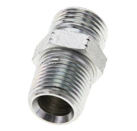 UN 11/16''-16 x 3/8'' NPT Zinc plated Steel Double Nipple ORFS 630 Bar - Hydraulic