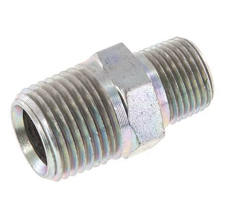 3/8'' NPT x 1/2'' NPT Zinc plated Steel Double Nipple 210 Bar - Hydraulic