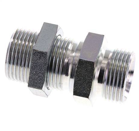G 1'' Zinc plated Steel Bulkhead Double nipple 225 Bar - Hydraulic