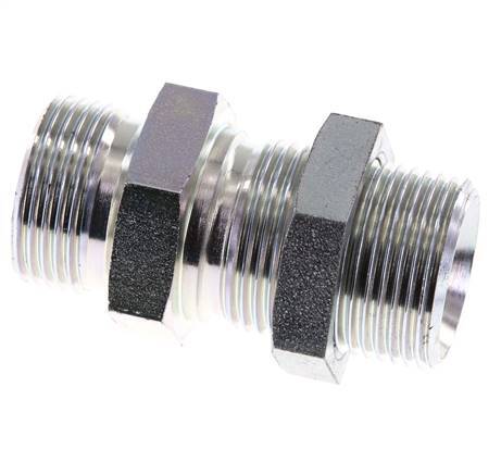 G 1'' Zinc plated Steel Bulkhead Double nipple 225 Bar - Hydraulic