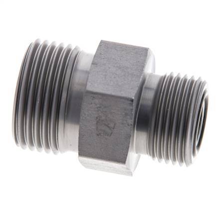 UNS 1''-14 x UN 13/16''-16 Zinc plated Steel Double Nipple ORFS 400 Bar - Hydraulic