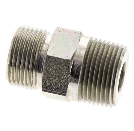 UNS 1''-14 x 3/4'' NPT Zinc plated Steel Double Nipple ORFS 400 Bar - Hydraulic