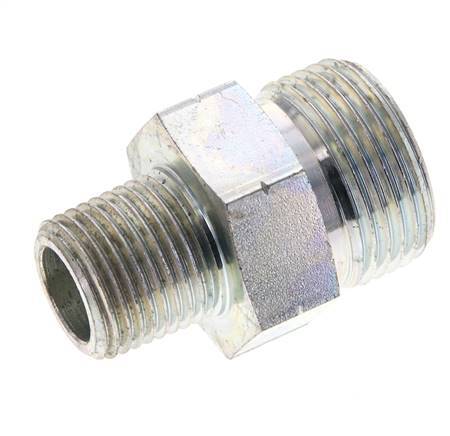 UN 1-3/16''-12 x 1/2'' NPT Zinc plated Steel Double Nipple ORFS 400 Bar - Hydraulic